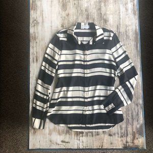 Frame Denim Bone and Noir Essential Stripe Silk Blouse L